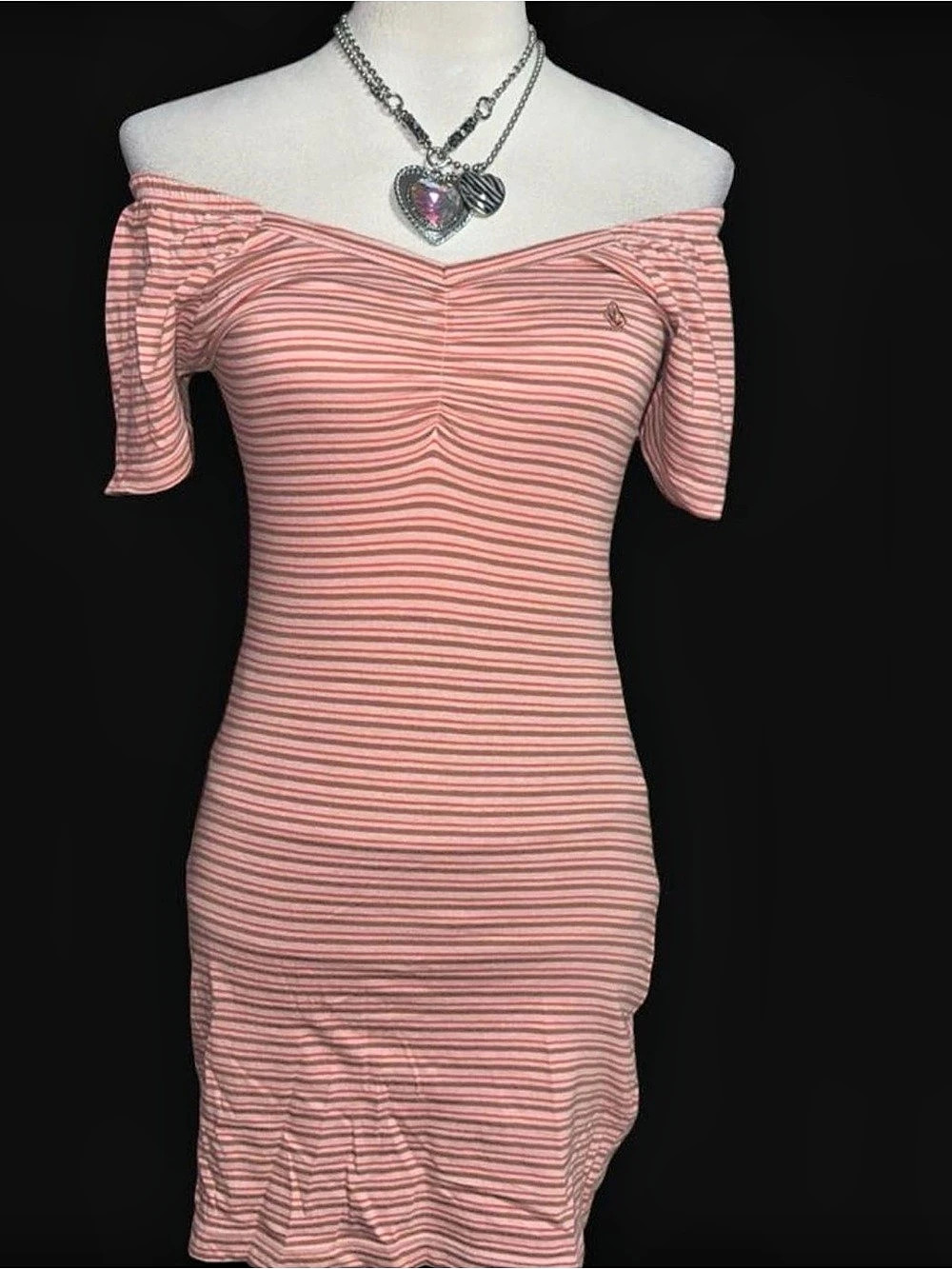 Volcom True to This Striped Off-Shoulder Midi Dress Size small